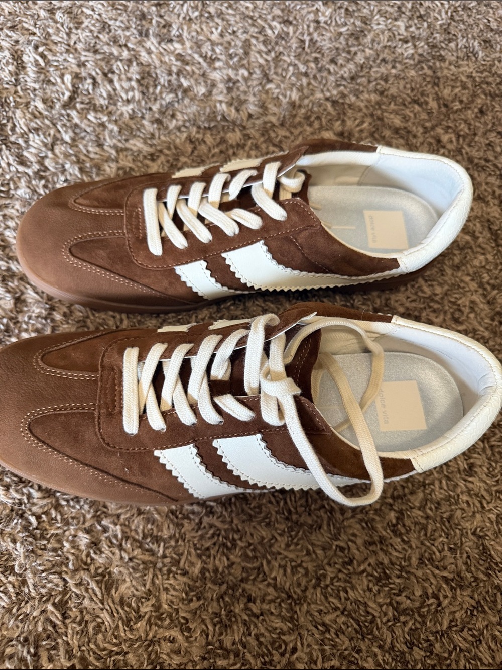 Dolce Vita- Brown Suede Sneakers with White Stripes